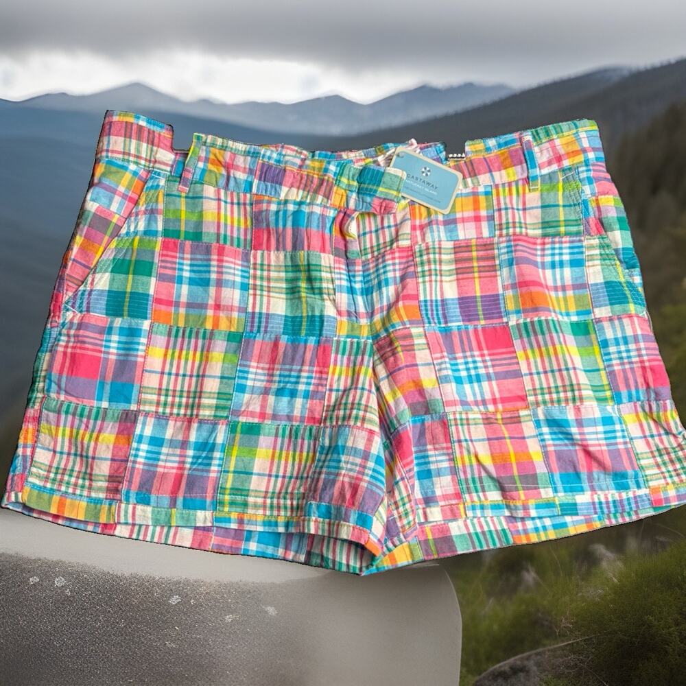 Castaway Sailing Shorts Women’s 12 Caribbean Patch Madras Cotton Preppy